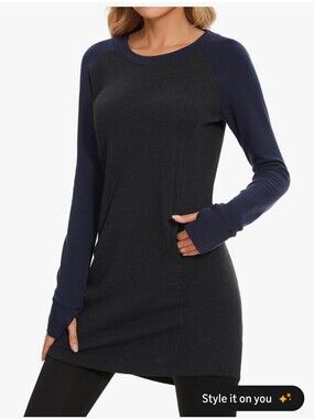 Lightbare Women's Fleece Tunic Sweatshirt Dress Gray/Navy XS NWT with Pockets
